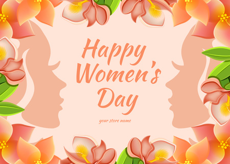 Platilla de diseño Women's Day Greeting with Women in Beautiful Flowers Card