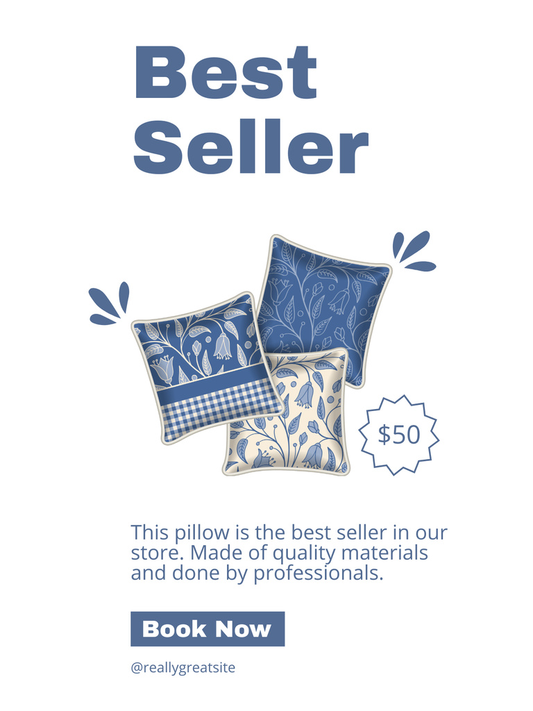 Interior Pillows Sale Offer on Blue and White Poster USデザインテンプレート