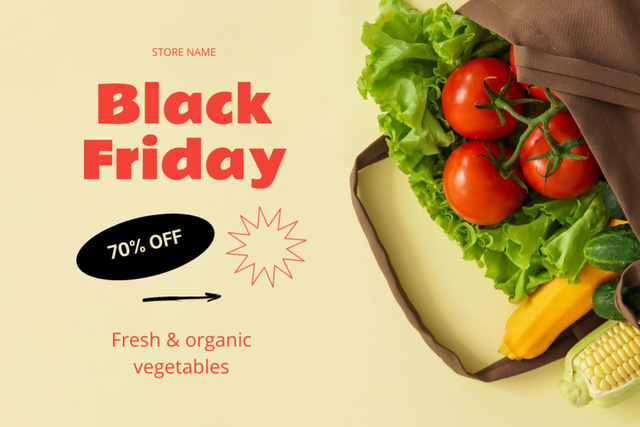 Fresh Vegetables Sale on Black Friday Postcard 4x6in – шаблон для дизайна