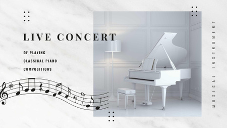 Event Announcement with Piano in White Room FB event cover Modelo de Design