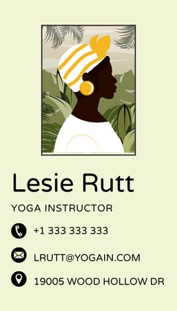 Template di design Dettagli di contatto dell'istruttore di yoga Business Card US Vertical