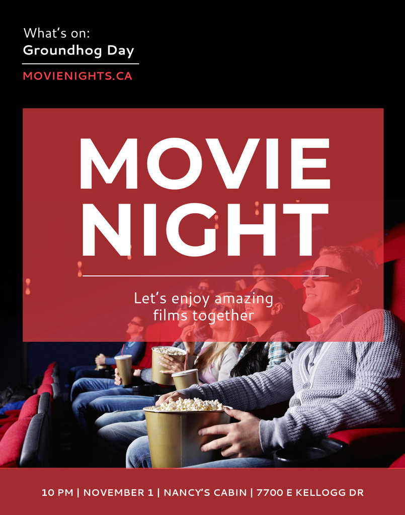 Movie Night Event People in 3d Glasses Poster 22x28in Design Template