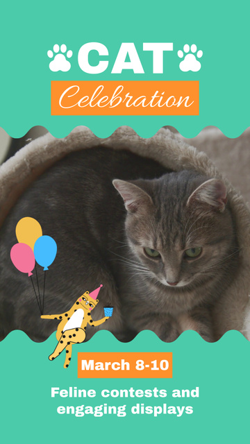 Top-Quality Cat Celebration Event In Spring Instagram Video Story Design Template