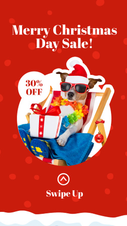 Designvorlage Fröhlicher Weihnachtsverkauf mit lustigem Hund und großen Rabatten für Instagram Story