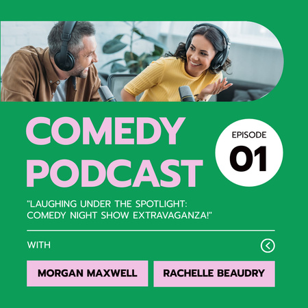 Comedy Podcast with Man and Woman in Studio Instagram Design Template