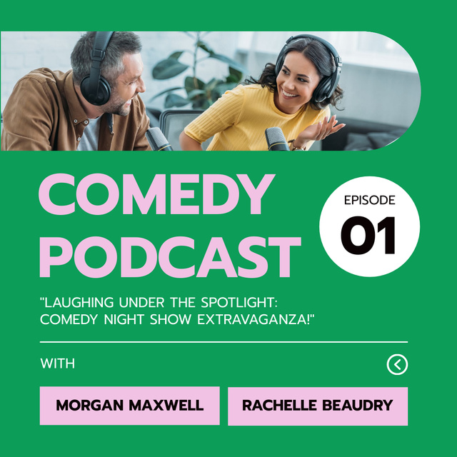 Comedy Podcast with Man and Woman in Studio Instagram Design Template