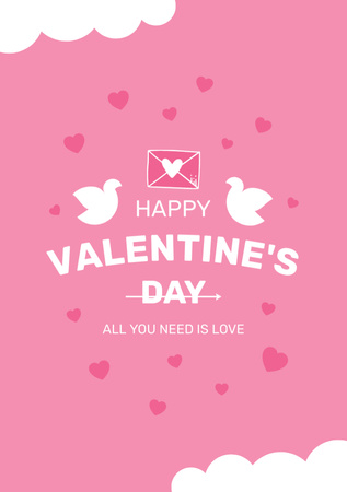 Plantilla de diseño de Valentine's Day Greeting With Doves And Quote Postcard A5 Vertical 