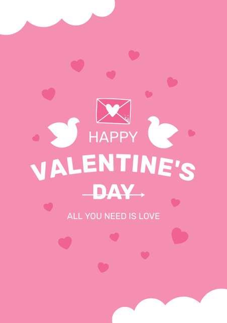 Valentine's Day Greeting With Doves And Quote Postcard A5 Vertical – шаблон для дизайну