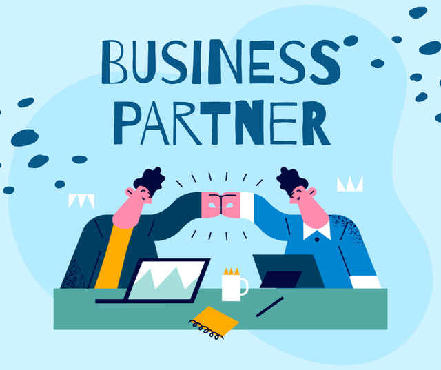 Business Partners at the Table with Laptops Facebook – шаблон для дизайна