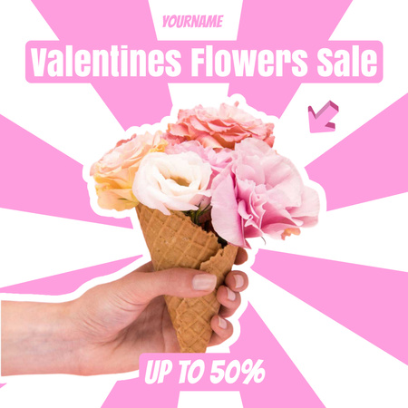 Valentine's Day Flowers Discount Announcement Instagram AD tervezősablon