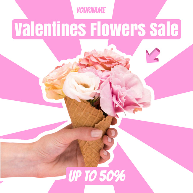 Valentine's Day Flowers Discount Announcement Instagram ADデザインテンプレート