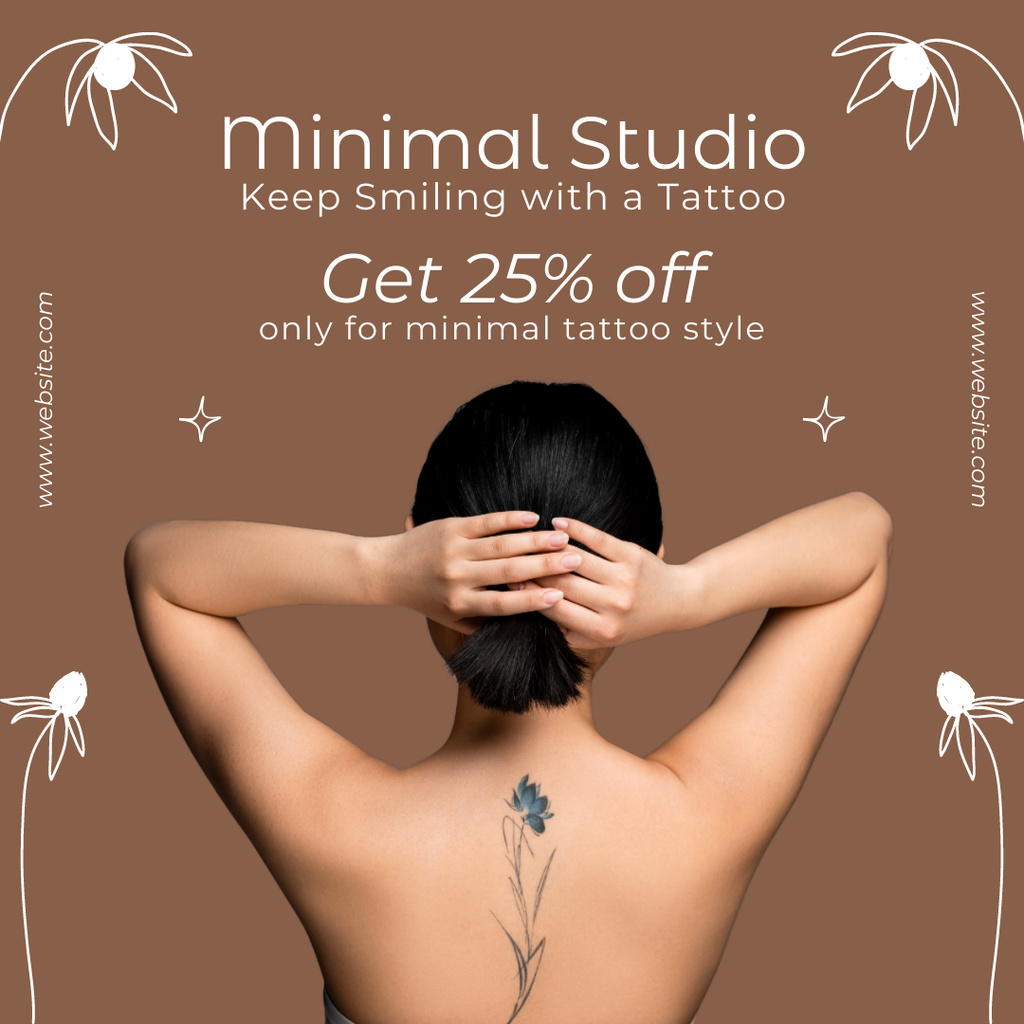 Designvorlage Flowers And Minimalistic Tattoo Studio Service With Discount für Instagram