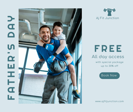 Designvorlage Glücklicher Vater mit Sohn mit Boxhandschuhen für Facebook
