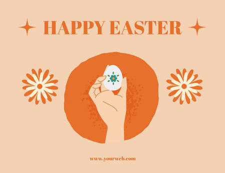 Великоднє привітання з рукою, що тримає кольорове яйце Thank You Card 5.5x4in Horizontal – шаблон для дизайну