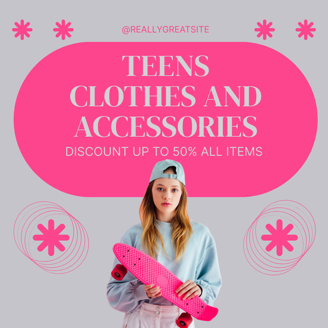 Ontwerpsjabloon van Instagram van Clothes And Accessories For Teens Sale Offer