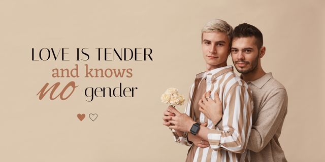 Designvorlage Valentine's Day Holiday Greeting with LGBT Couple für Twitter