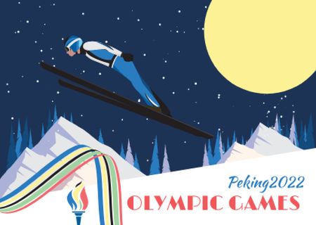 Winter Olympic Games with Skier Jumping Postcard Šablona návrhu