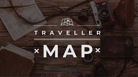 Travelling Inspiration Map with Vintage Camera Title Design Template