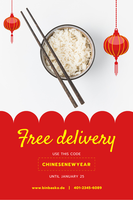 Chinese New Year Offer with Cooked Rice Dish Pinterest Tasarım Şablonu