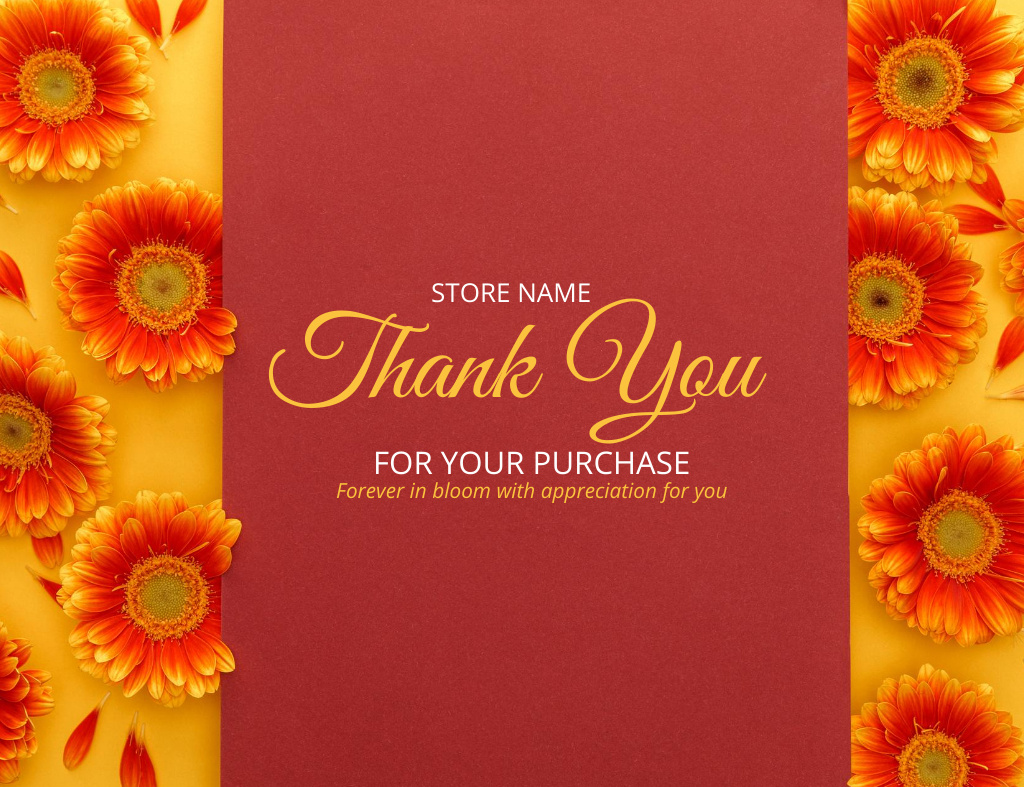 Thank You Message with Orange Gerbera Flowers Thank You Card 5.5x4in Horizontal Design Template