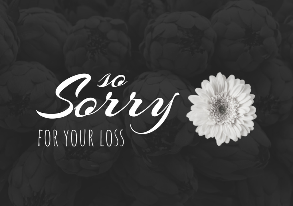 Sorry For Your Loss Quote With Flowers Postcard A5 Tasarım Şablonu