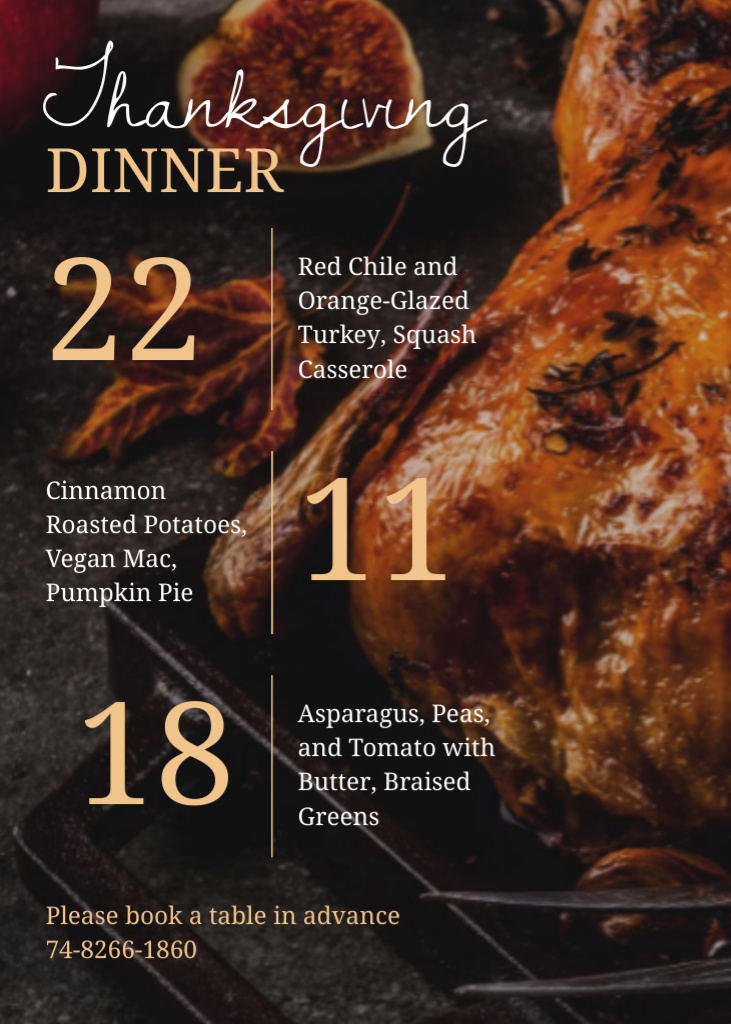 Plantilla de diseño de Thanksgiving Dinner with with Roast Turkey Invitation 