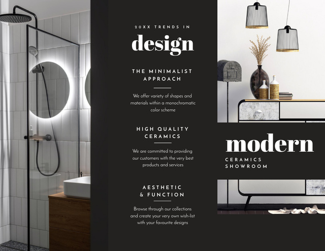 Stylish Modern Interior of Bathroom Brochure 8.5x11in Z-fold Modelo de Design