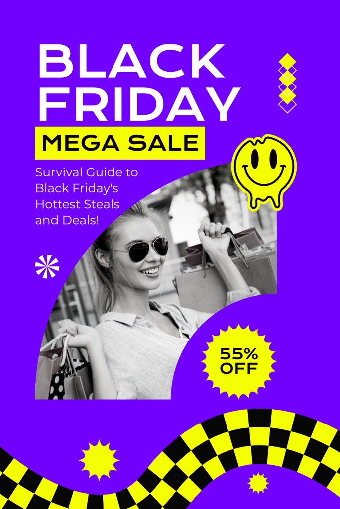 Ontwerpsjabloon van Pinterest van Black Friday Mega Sale Ad on Bright Purple