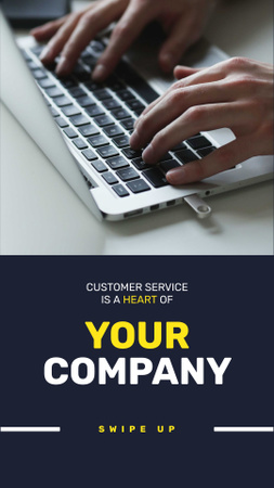 Customer Service Ad with Man typing on Laptop Instagram Story Modelo de Design