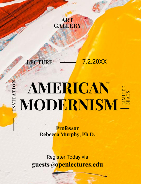 Ontwerpsjabloon van Invitation 13.9x10.7cm van Lecture From Professor About American Modernism Art