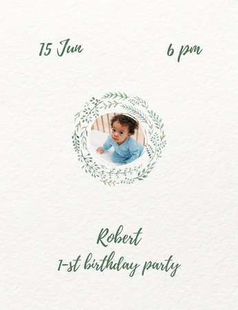 Platilla de diseño First Birthday Party of Little Boy Announcement Invitation 13.9x10.7cm