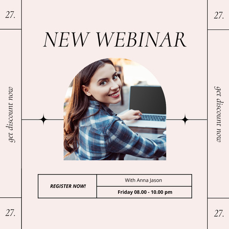 Anúncio de webinar com mulher trabalhando no laptop Instagram Modelo de Design