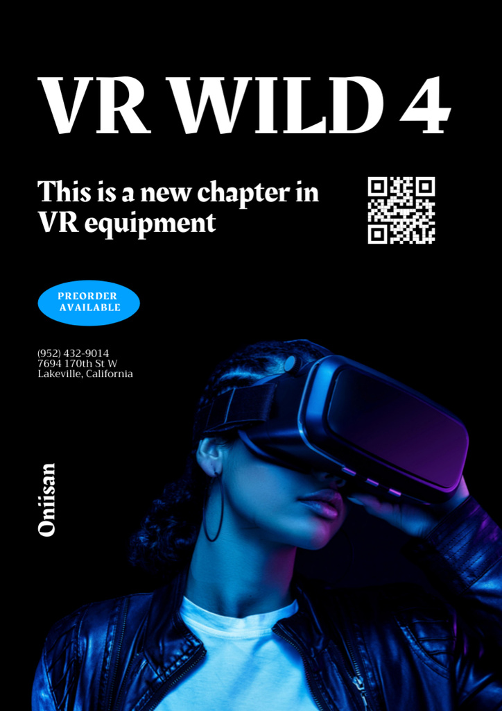 Young Man using Virtual Reality Glasses in Game Poster A3デザインテンプレート