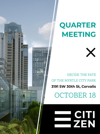 Quarter Meeting Announcement City View Poster USデザインテンプレート