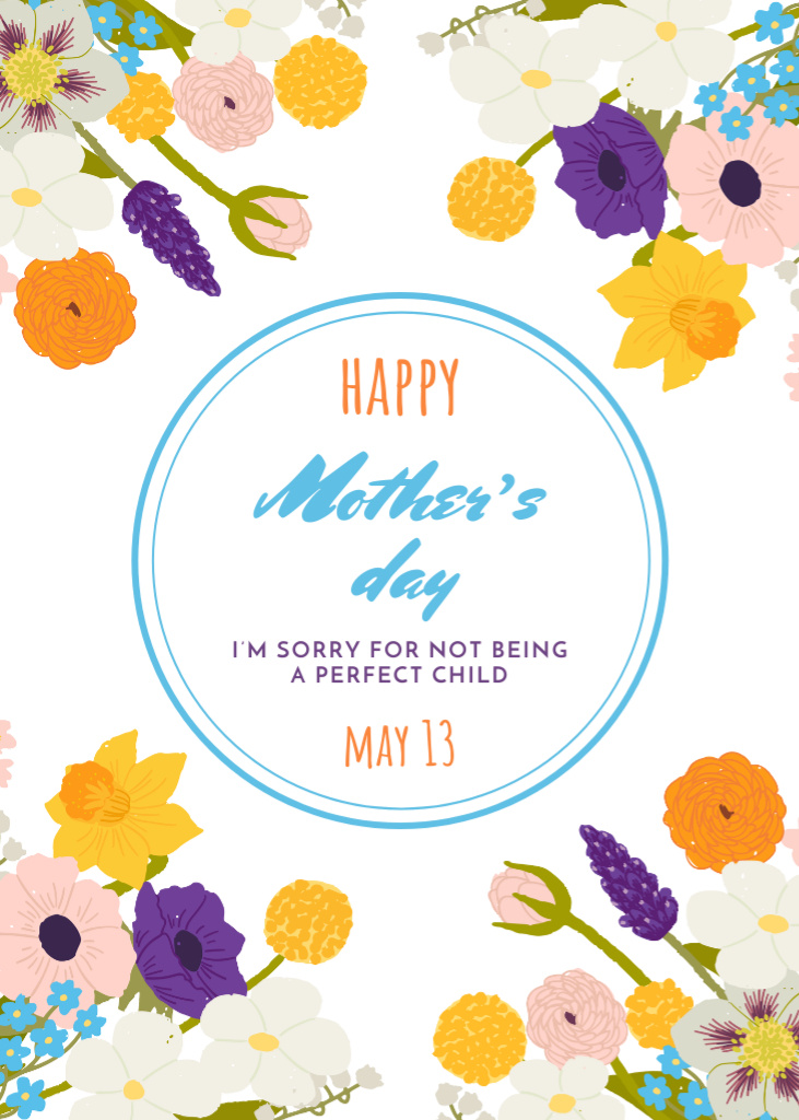 Ontwerpsjabloon van Postcard 5x7in Vertical van Happy Mother's Day Greeting With Colorful Flowers