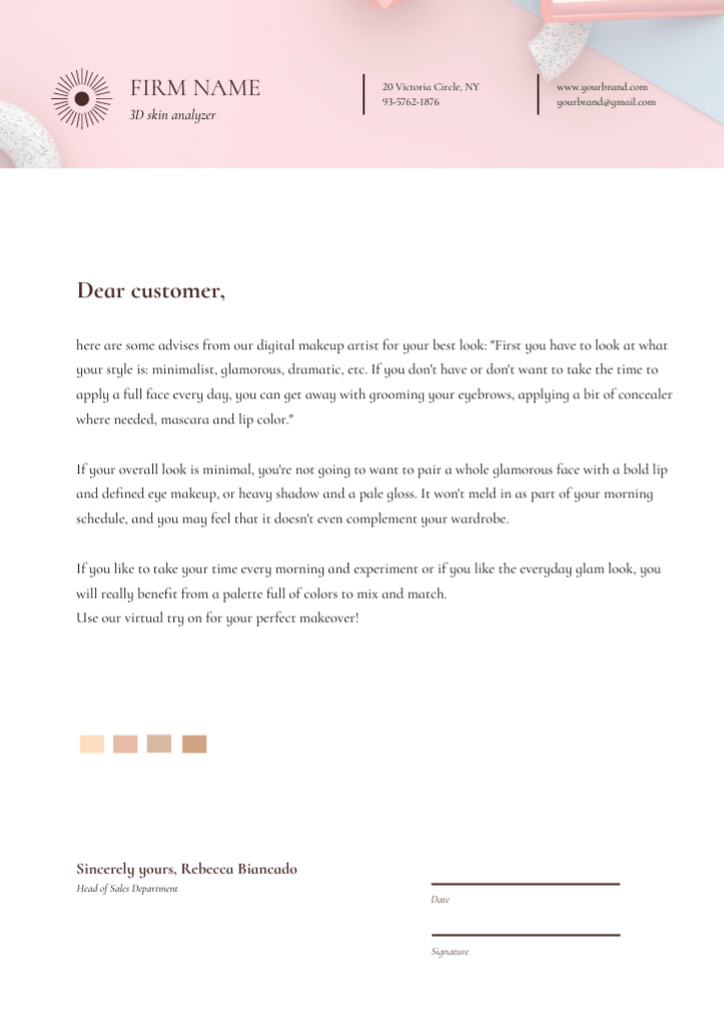 Digital Makeup Artist Services Letterhead Tasarım Şablonu