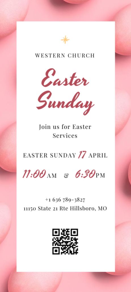 Easter Church Services On Pink Background Invitation 9.5x21cm Design Template