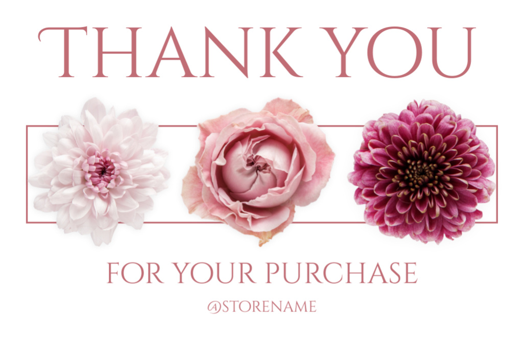 Szablon projektu Thank You Message with Fresh Flowers on Pink Thank You Card 5.5x8.5in