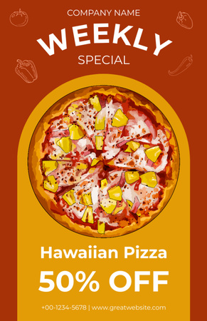 Ontwerpsjabloon van Recipe Card van Hawaïaanse pizza kortingsaanbieding
