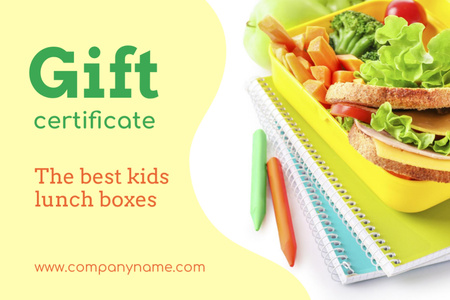 School Food Ad with Offer of Lunch Boxes Gift Certificate Design Template