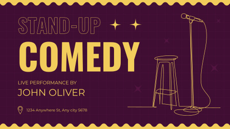 Plantilla de diseño de Promoción de espectáculo de comedia en vivo con ilustración de silla y taburete FB event cover 