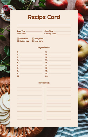 Pie with Fresh Apples and Branches Recipe Card Modelo de Design