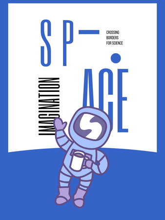 Modèle de visuel Annonce d'une exposition spatiale avec un croquis d'astronaute sur bleu - Poster US