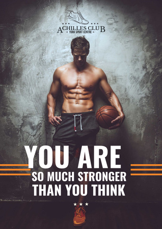 Sports Motivational Quote with Basketball Player Poster Design Template