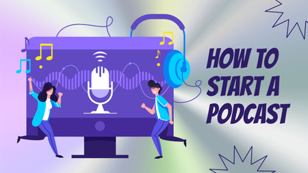 Woman and Man Recording Podcast at Studio Youtube Thumbnail Design Template