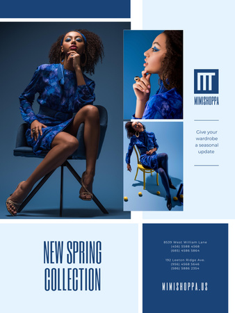 Fashion Collection Ad with Stylish Woman in Blue Poster 36x48in Design Template
