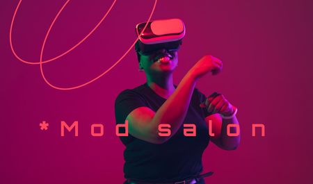 Designvorlage VR Headset Salon Promotion In Neon Light für Business card