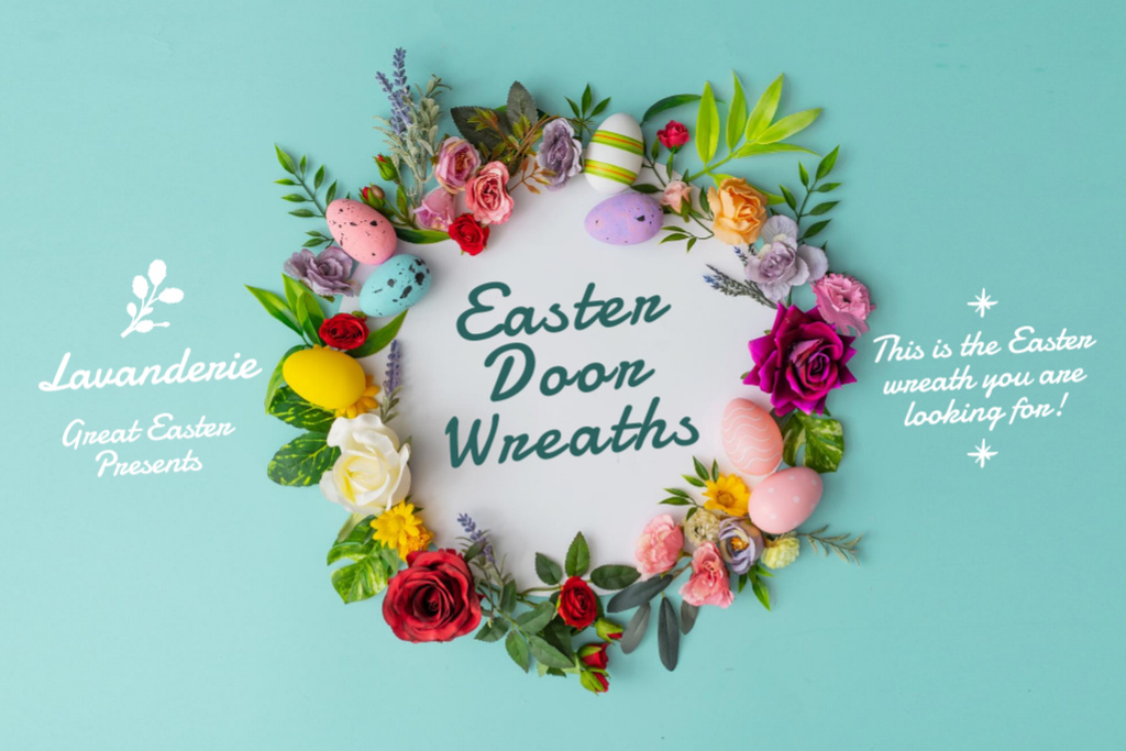 Easter Colorful Spring Wreath Label Design Template