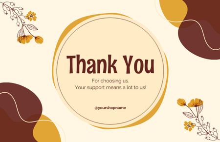 Thank You Notification with Flowers on Brown Thank You Card 5.5x8.5in Design Template
