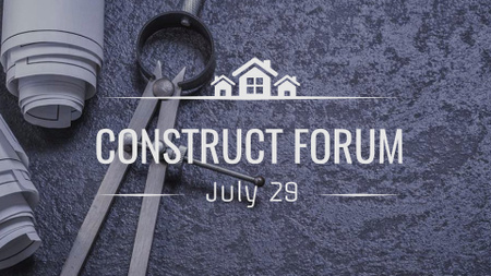 Construct Forum Announcement with House Blueprints FB event cover Design Template